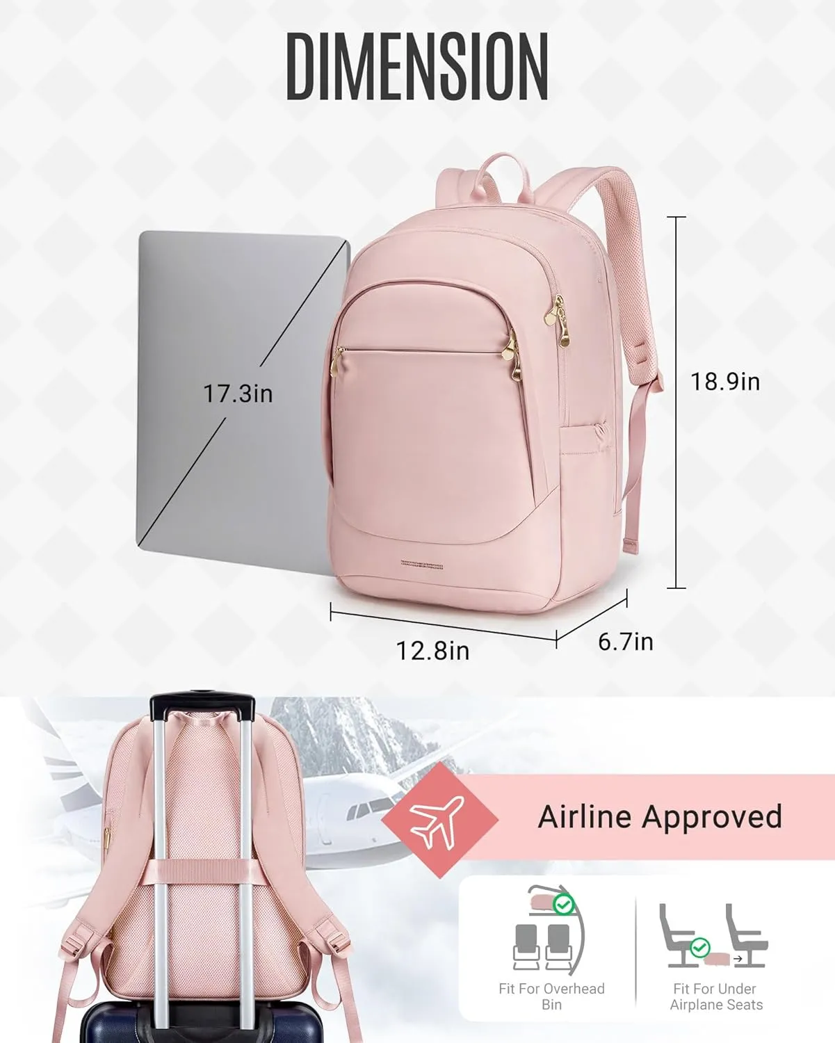 LIGHT FLIGHT Travel Laptop Backpack Women, 17.3 Inch Laptop Backpack with USB Charging Hole, Water Resistant College Bookbag, Black Computer Backpacks for Work,Beige
