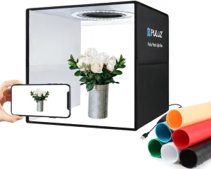Lightbox, PULUZ 11.8"/30cm Photo Studio Light Box, Portable Picture Box Adjustable Brightness, Folding Professional Light Box Photography with Led Lights and 6 Colors Backdrops for Product Photography