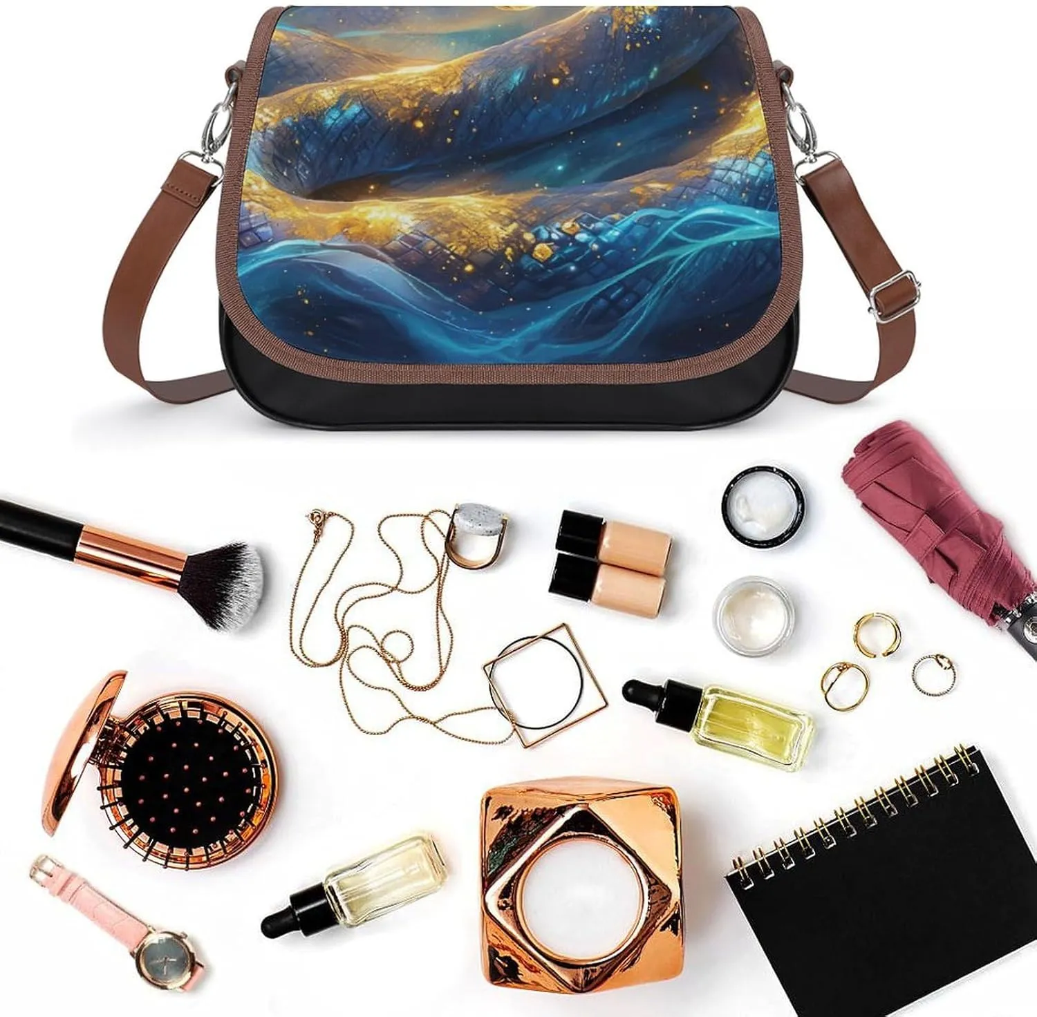 Lightning-black-background Women's Crossbody Bag Detachable Wide Strap Shoulder Bag with Pockets Daily Work Bag