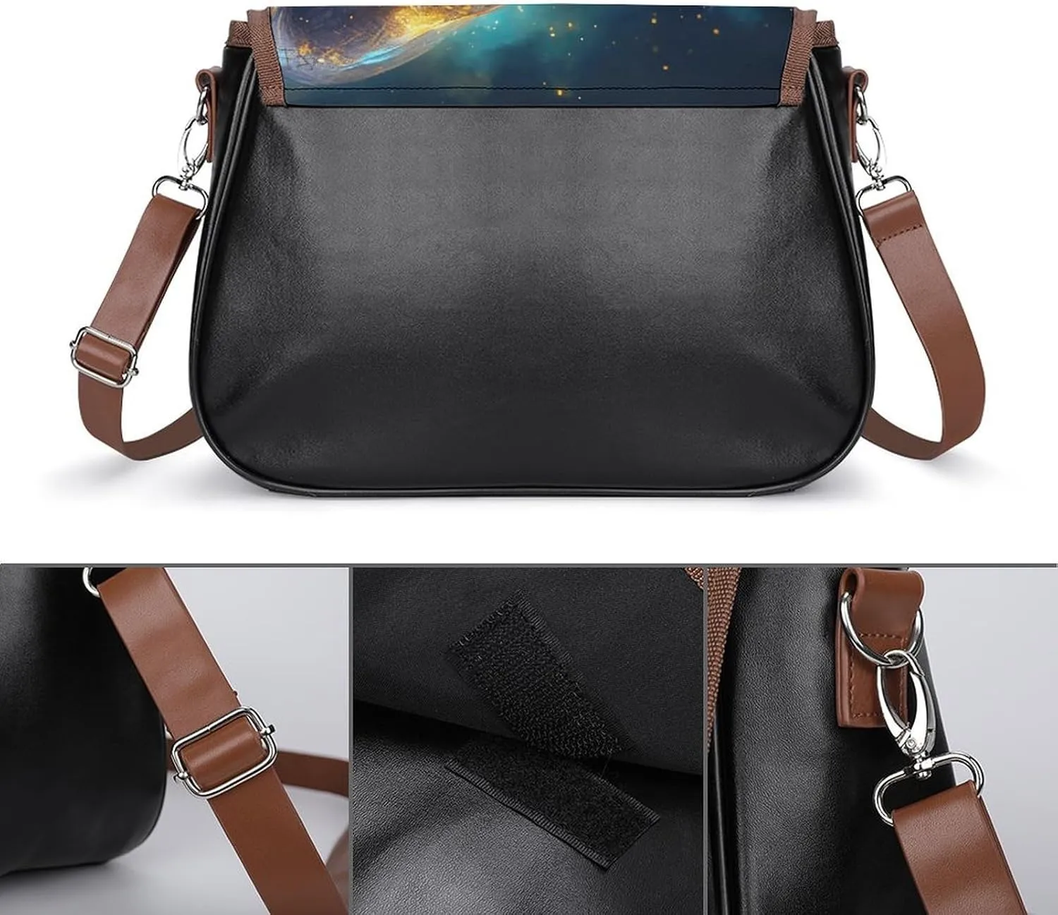 Lightning-black-background Women's Crossbody Bag Detachable Wide Strap Shoulder Bag with Pockets Daily Work Bag