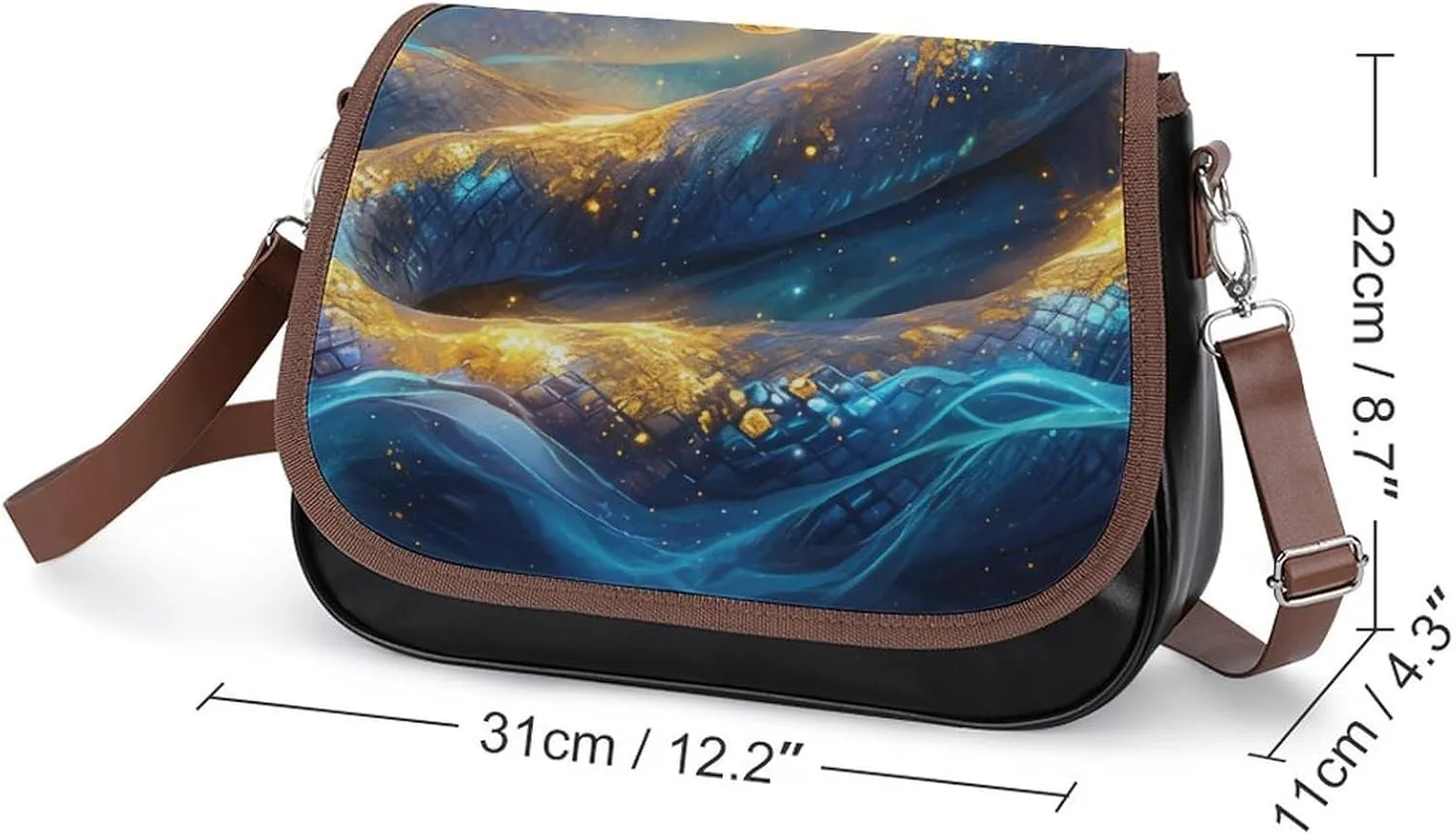 Lightning-black-background Women's Crossbody Bag Detachable Wide Strap Shoulder Bag with Pockets Daily Work Bag
