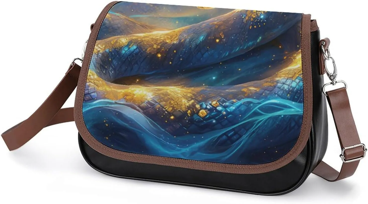 Lightning-black-background Women's Crossbody Bag Detachable Wide Strap Shoulder Bag with Pockets Daily Work Bag