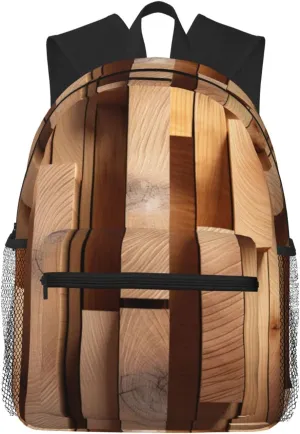 Lightweight Casual water resistanted Vertical Planks in Carpentry Oak Timber Print Backpack, Laptop Travel Daypack Backpack.