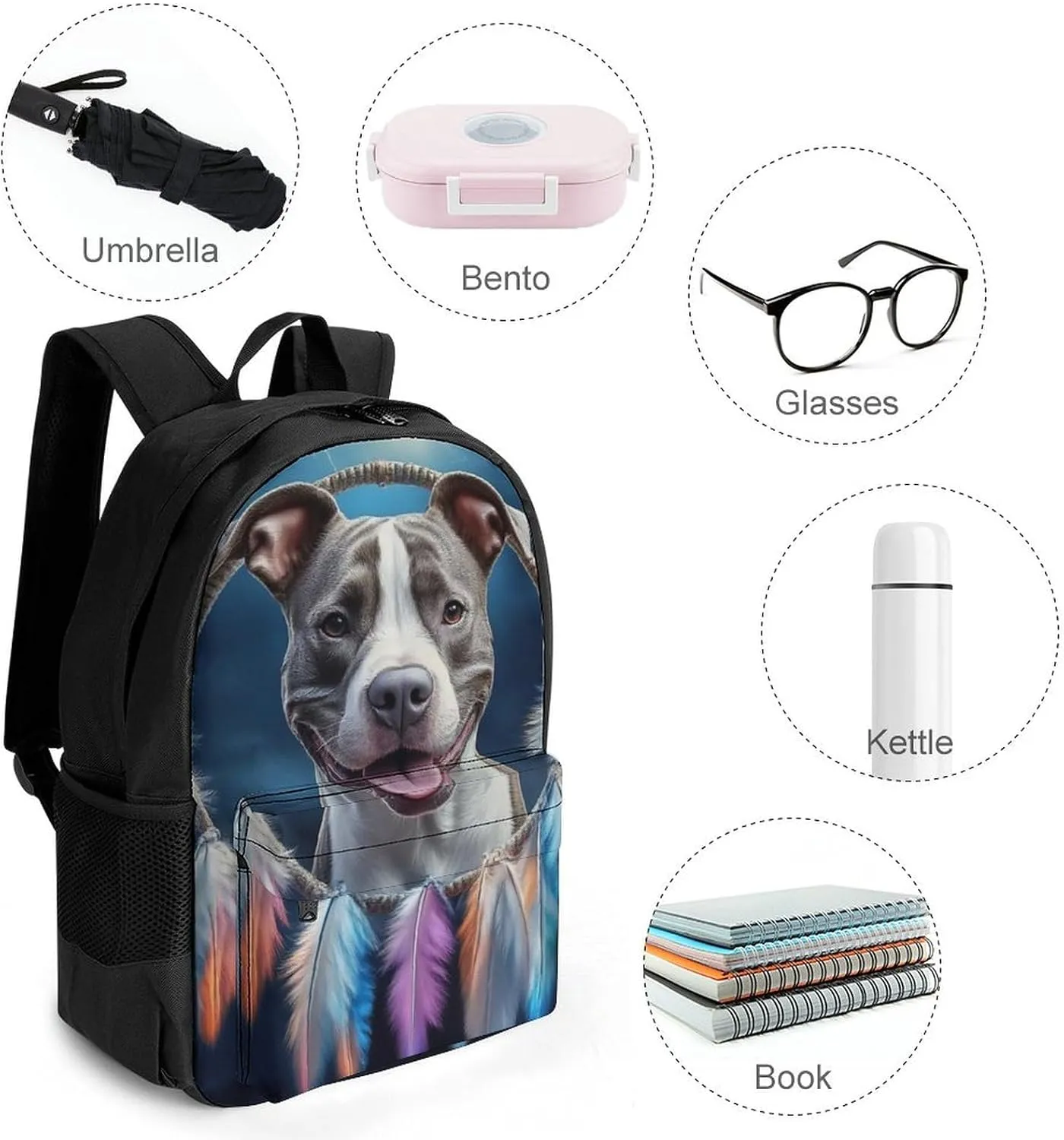 Lightweight Daypack for Camping Business Walking Cycling - Large Capacity Anti-Theft Multipurpose Bookbag, Pit Bulls Dream Catcher Gym Outdoor Hiking Backpack
