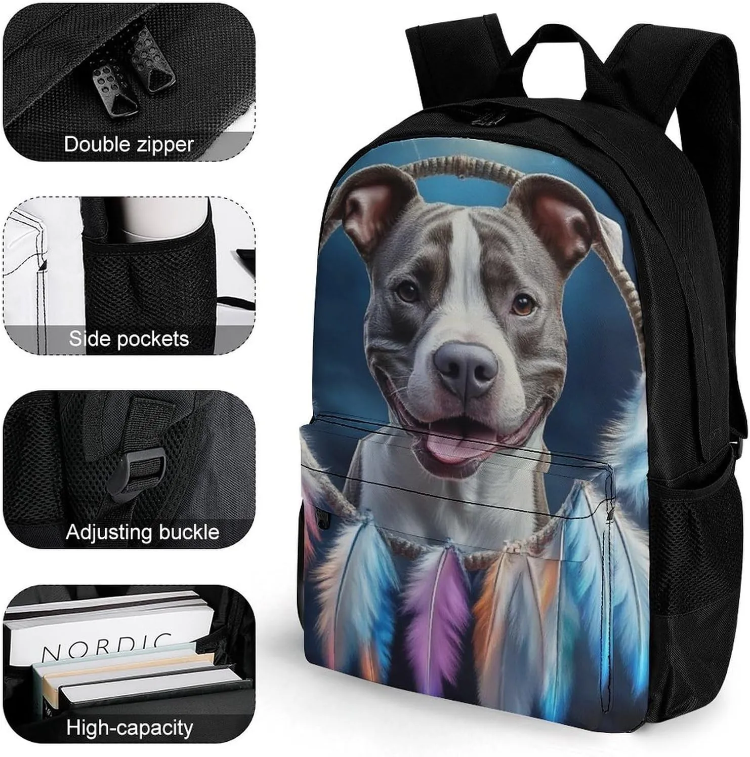 Lightweight Daypack for Camping Business Walking Cycling - Large Capacity Anti-Theft Multipurpose Bookbag, Pit Bulls Dream Catcher Gym Outdoor Hiking Backpack