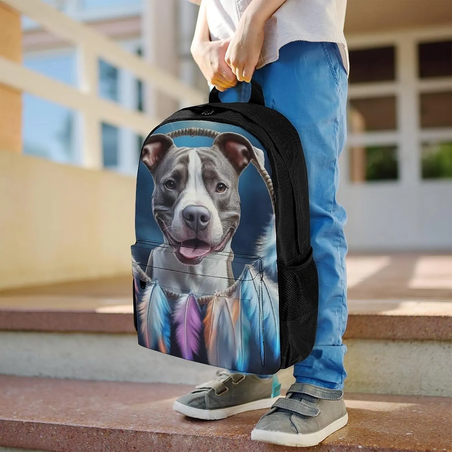Lightweight Daypack for Camping Business Walking Cycling - Large Capacity Anti-Theft Multipurpose Bookbag, Pit Bulls Dream Catcher Gym Outdoor Hiking Backpack