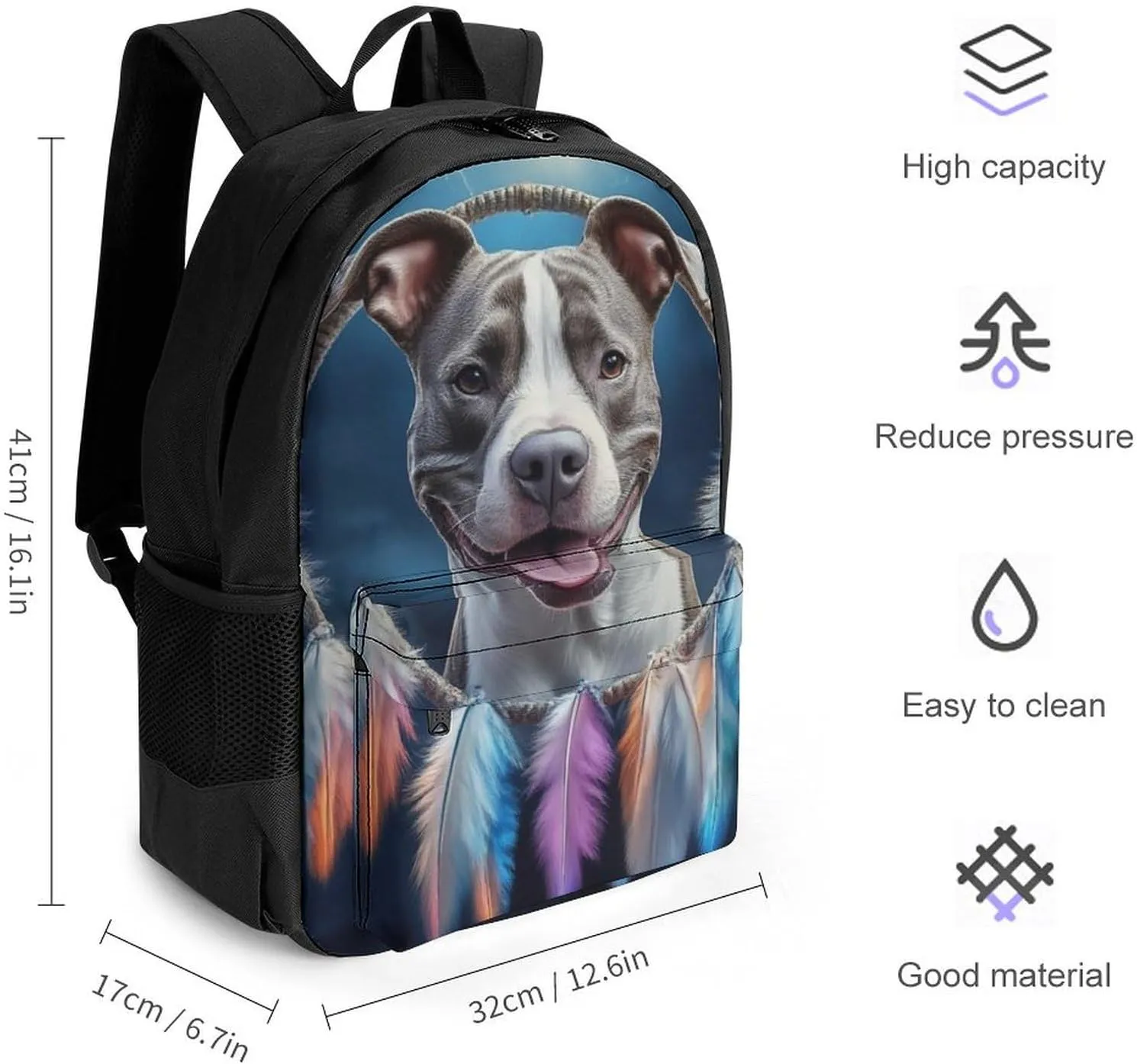 Lightweight Daypack for Camping Business Walking Cycling - Large Capacity Anti-Theft Multipurpose Bookbag, Pit Bulls Dream Catcher Gym Outdoor Hiking Backpack