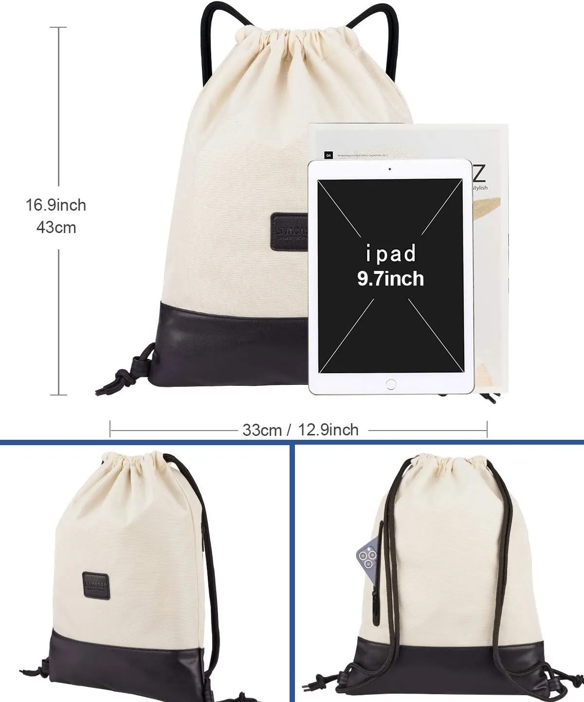 LIVACASA Drawstring Backpack Bag for Men Gym Drawstring Bag