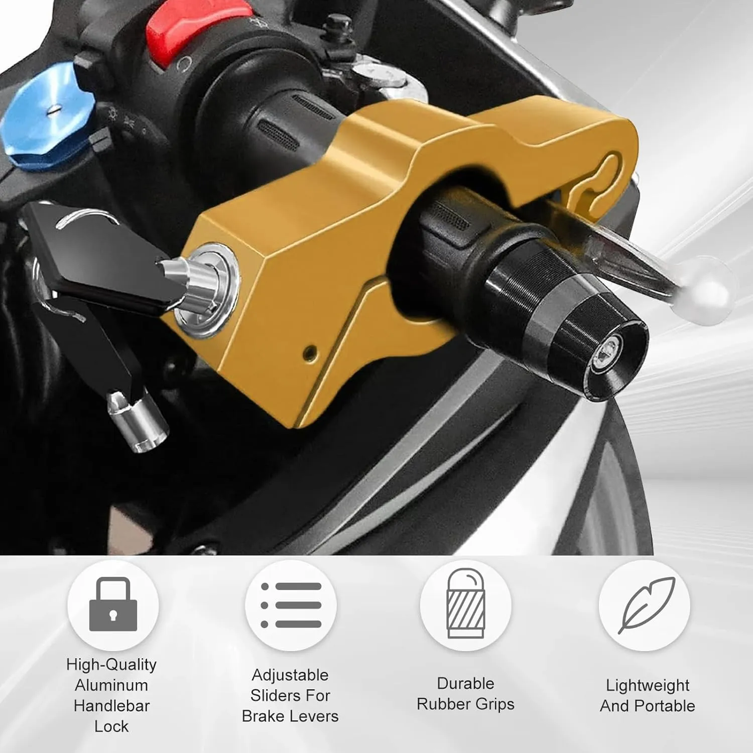 LKV Motorcycle Handlebar Lock Anti-Theft Brake Grip Throttle Lock Gold Adjustable Universal for Bike Scooter Mopeds ATV 2 Pack