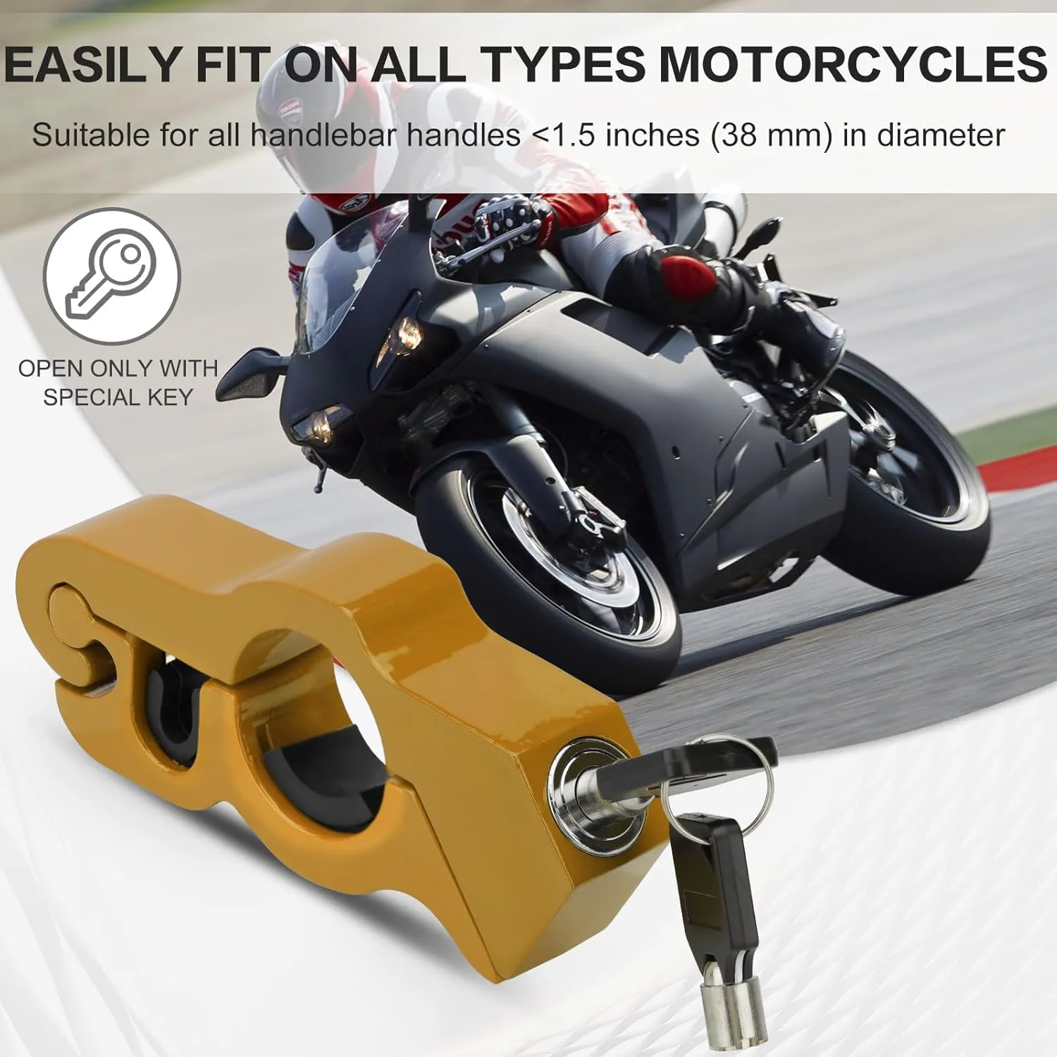 LKV Motorcycle Handlebar Lock Anti-Theft Brake Grip Throttle Lock Gold Adjustable Universal for Bike Scooter Mopeds ATV 2 Pack