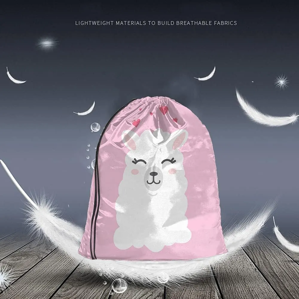 Llama Pink Animal Drawstring Bags Backpack Bag FunnyCute Cartoon Heart Lovely Pet Artwork Happy Wild Sport Gym Sack Drawstring Bag String Bag Yoga Bag for Men Women
