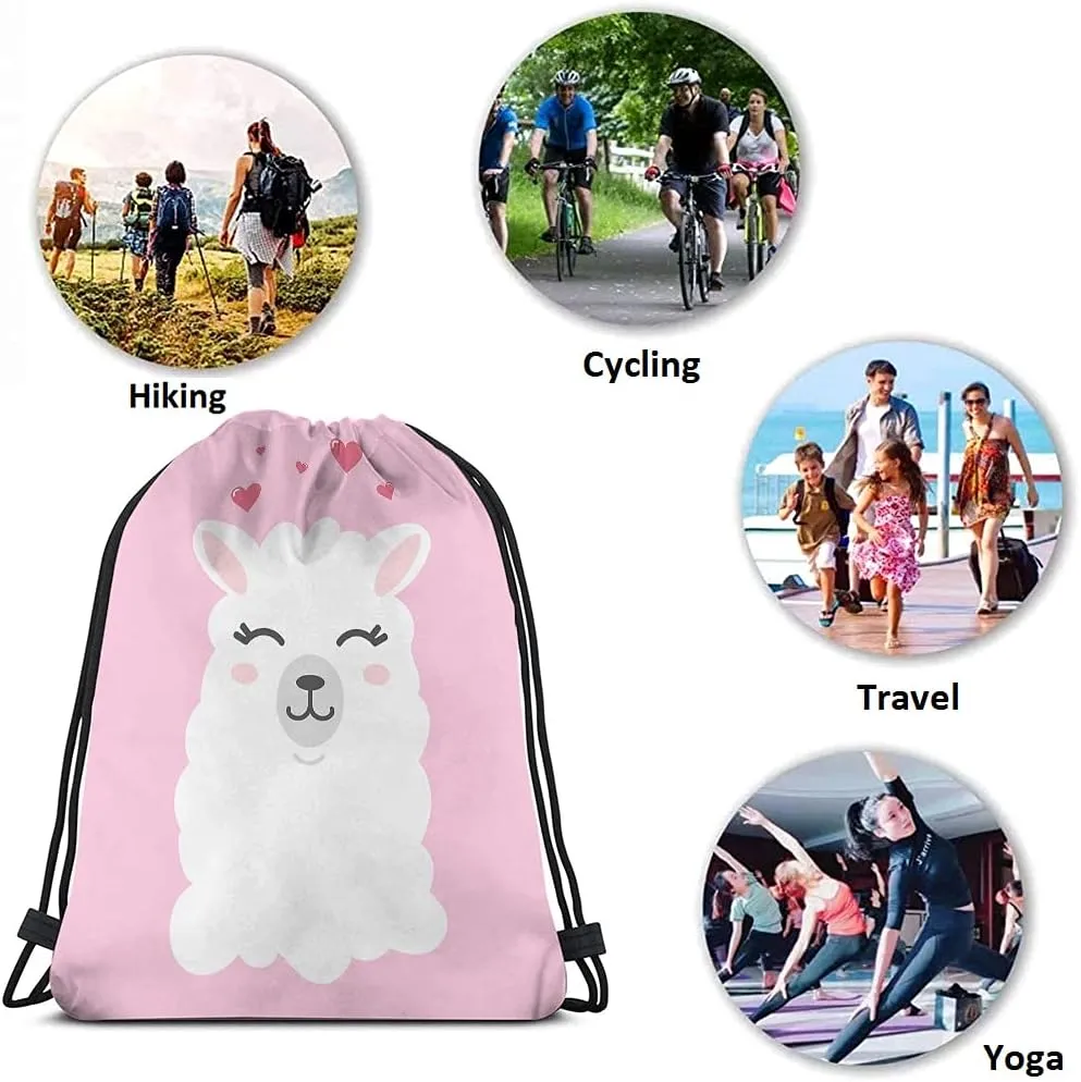 Llama Pink Animal Drawstring Bags Backpack Bag FunnyCute Cartoon Heart Lovely Pet Artwork Happy Wild Sport Gym Sack Drawstring Bag String Bag Yoga Bag for Men Women