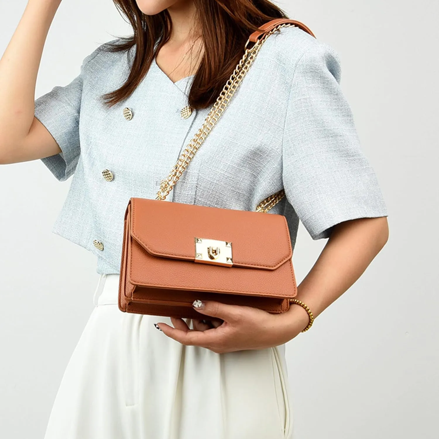 Lock Chain Shoulder Messenger Bags Small Square Bag Leather Bags Women Handbags One-Shoulder Messenger Bag
