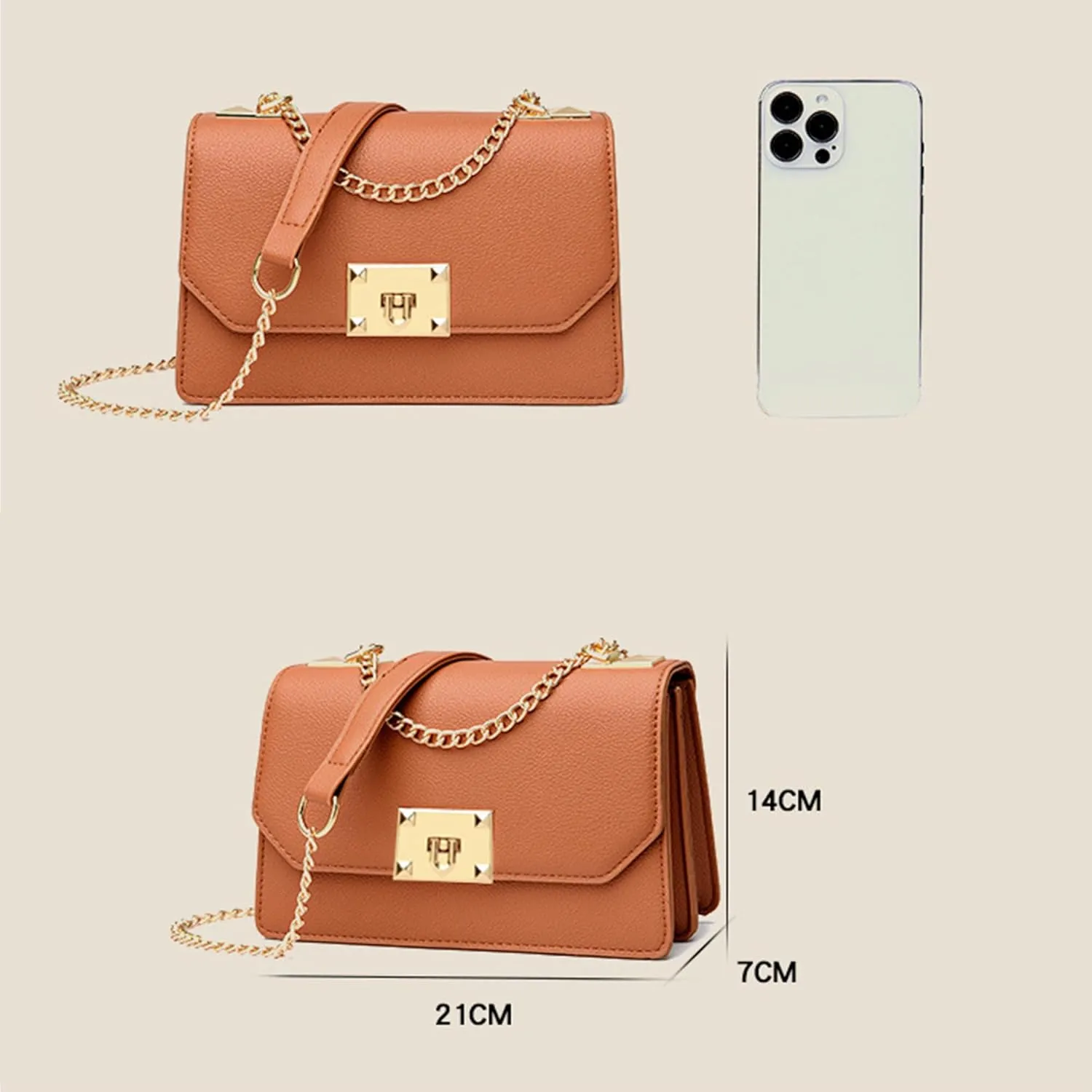 Lock Chain Shoulder Messenger Bags Small Square Bag Leather Bags Women Handbags One-Shoulder Messenger Bag