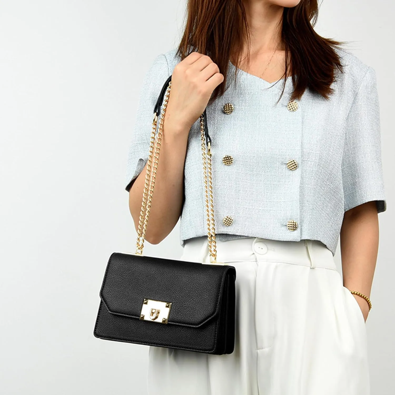 Lock Chain Shoulder Messenger Bags Small Square Bag Leather Bags Women Handbags One-Shoulder Messenger Bag