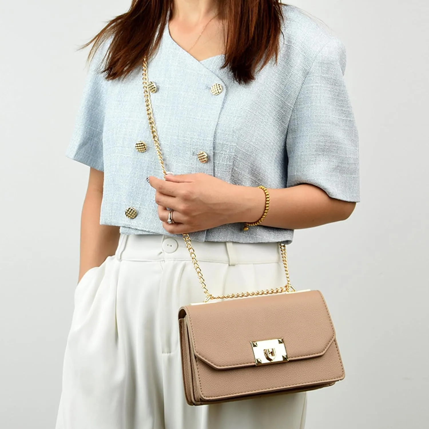 Lock Chain Shoulder Messenger Bags Small Square Bag Leather Bags Women Handbags One-Shoulder Messenger Bag