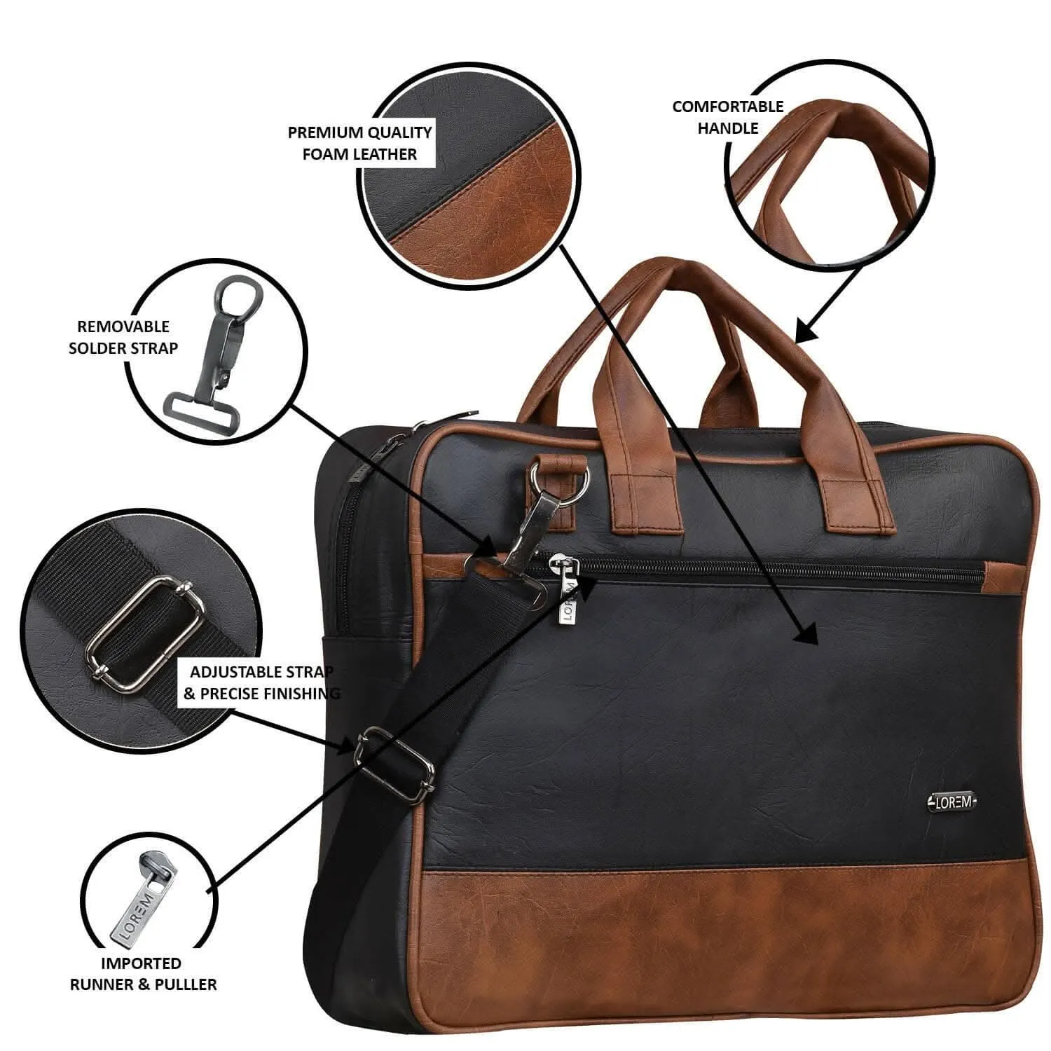 LOREM Black & Tan Color Faux Leather 10L Messenger Bag For Men & Women (BG32)