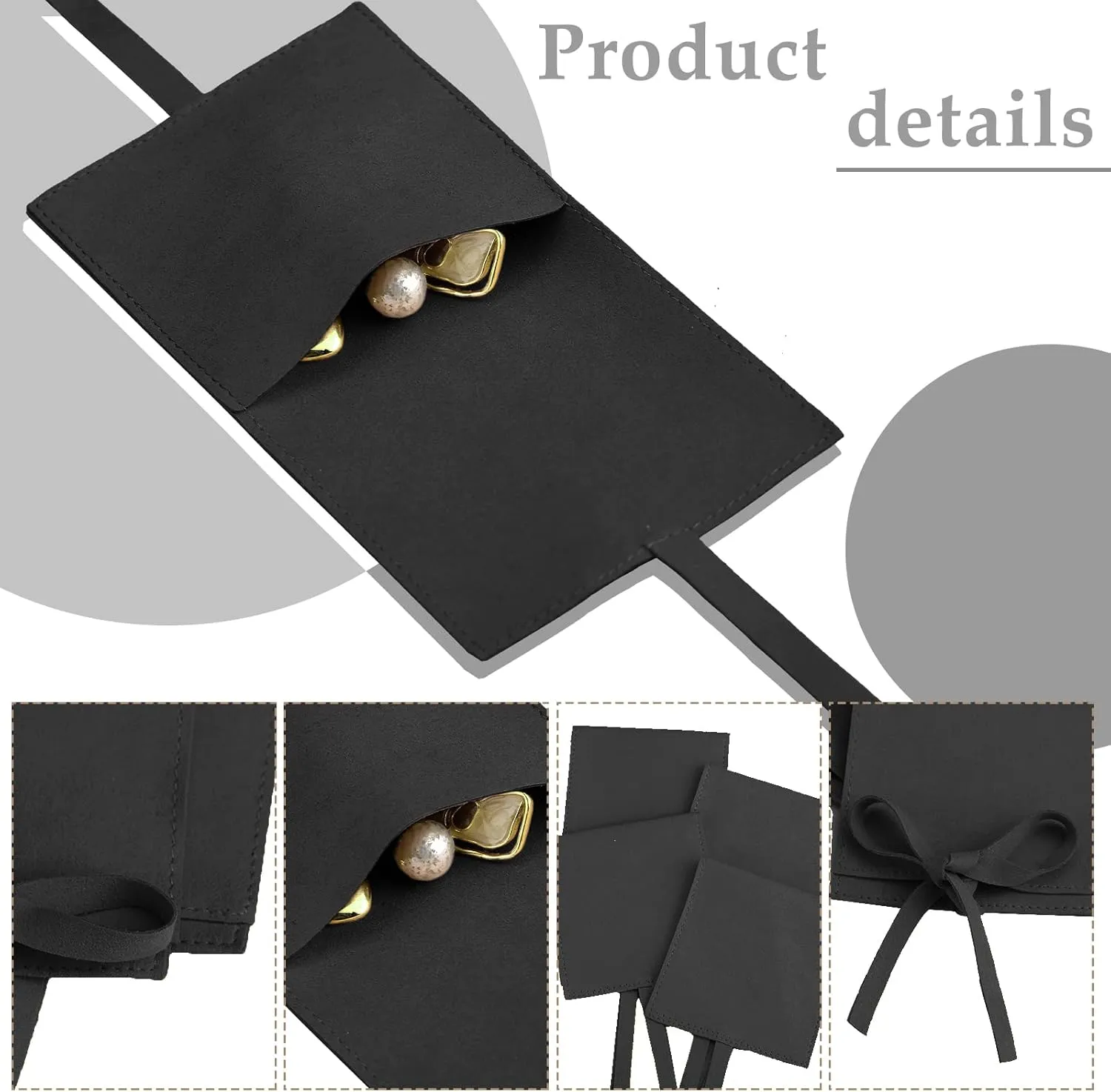Lothee 40 Pcs Microfiber Jewelry Pouch 8x8 cm Jewelry Packaging Luxury Small Gift Bags Bow Tie Microfiber Bag for Bracelet Necklace Packaging,Envelope Style with String and Divider(Black)