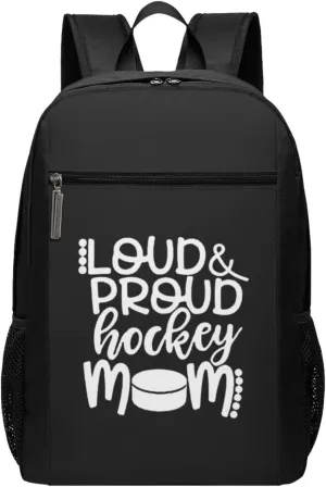 Loud Proud Hockey Mom Travel Laptop Backpack, Business Anti Theft Slim Sturdy Laptops Backpacks, College Computer Bag Gift for Men & Women Fits 17 Inch Notebook,Black