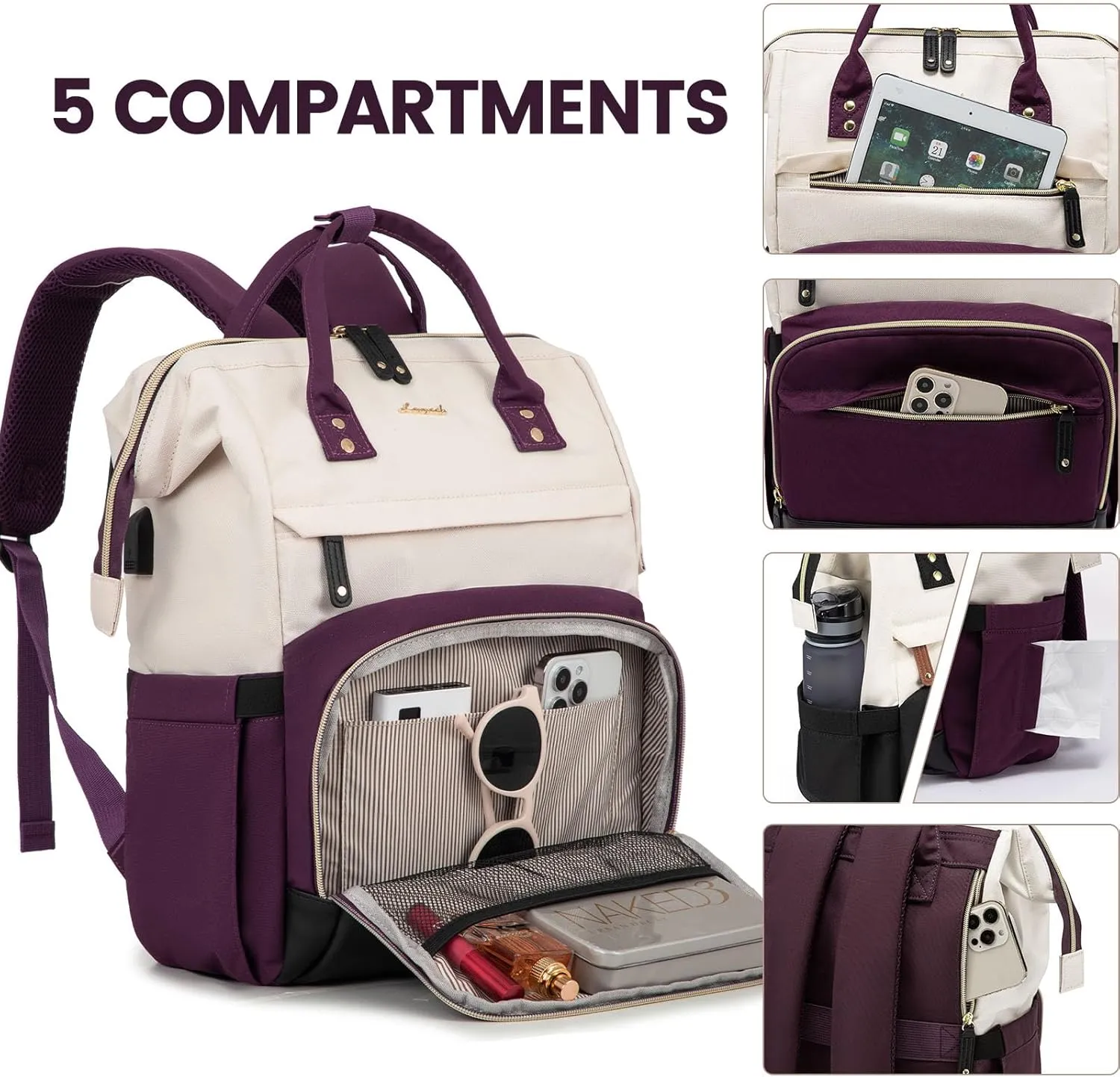 LOVEVOOK Laptop Backpack for Women, 15.6 Inch Work Business Backpacks Purse with USB Port, Large Capacity Nurse Bag College Bookbag for School, Waterproof Casual Daypack for Travel