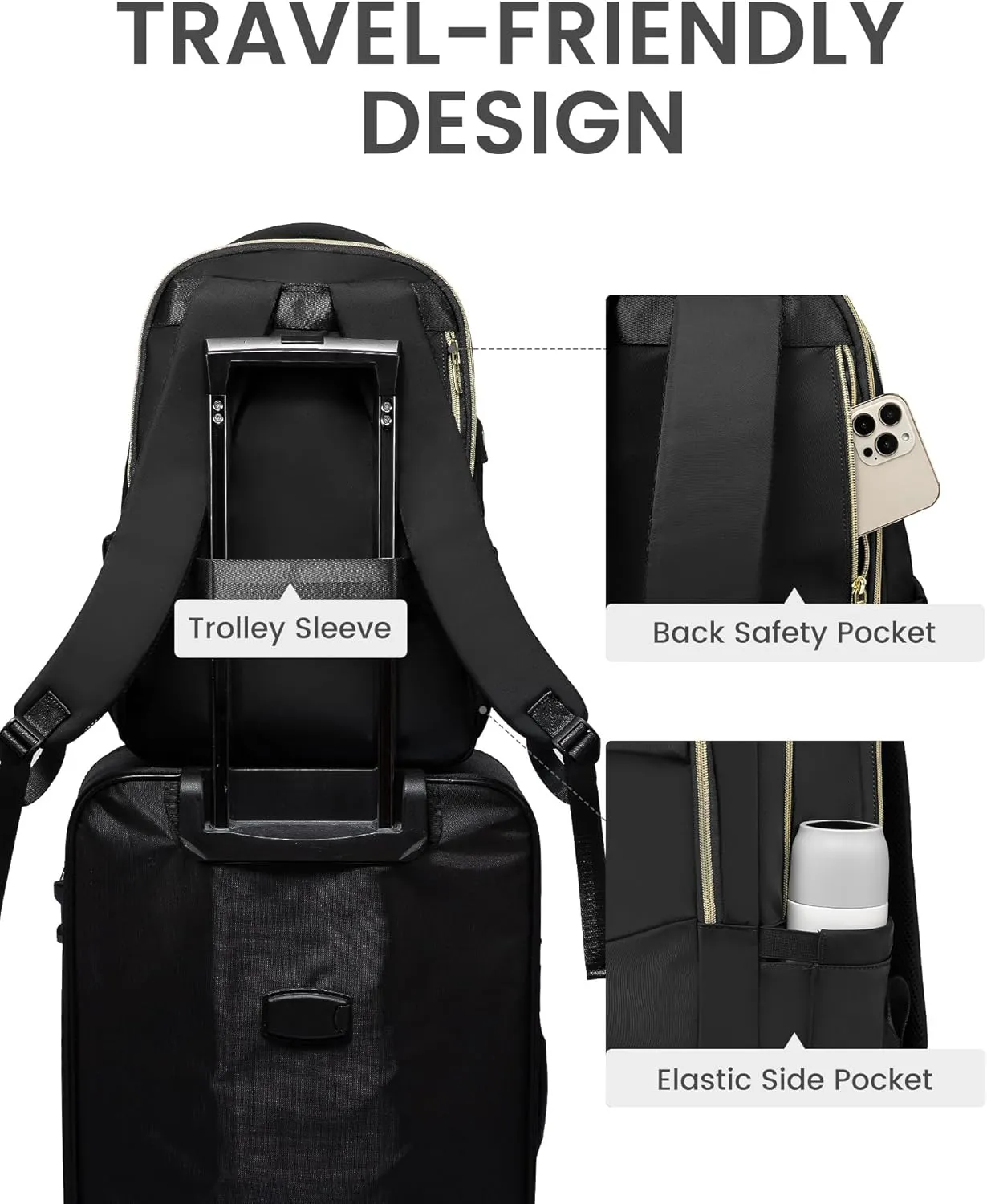 LOVEVOOK Laptop Backpack for Women, Black Business Travel Backpacks with USB Port, Water Resistant Work Teacher Computer Bag, Stylish Daypack, Fits 15.6" Laptop