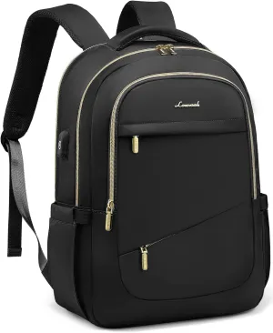 LOVEVOOK Laptop Backpack for Women, Black Business Travel Backpacks with USB Port, Water Resistant Work Teacher Computer Bag, Stylish Daypack, Fits 15.6" Laptop