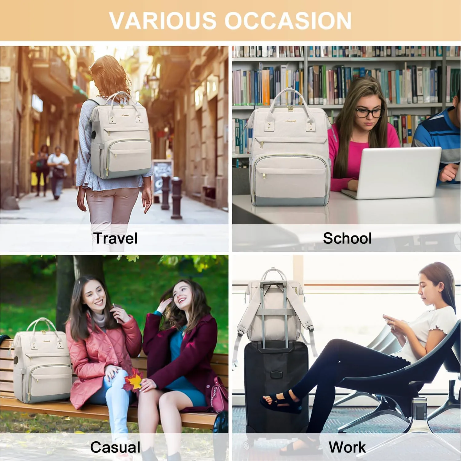 LOVEVOOK Laptop Backpack for Women Large Capacity Work Travel Backpack Purse Airline Approved 15.6-Inch College Nurse Teacher Bag with USB Port