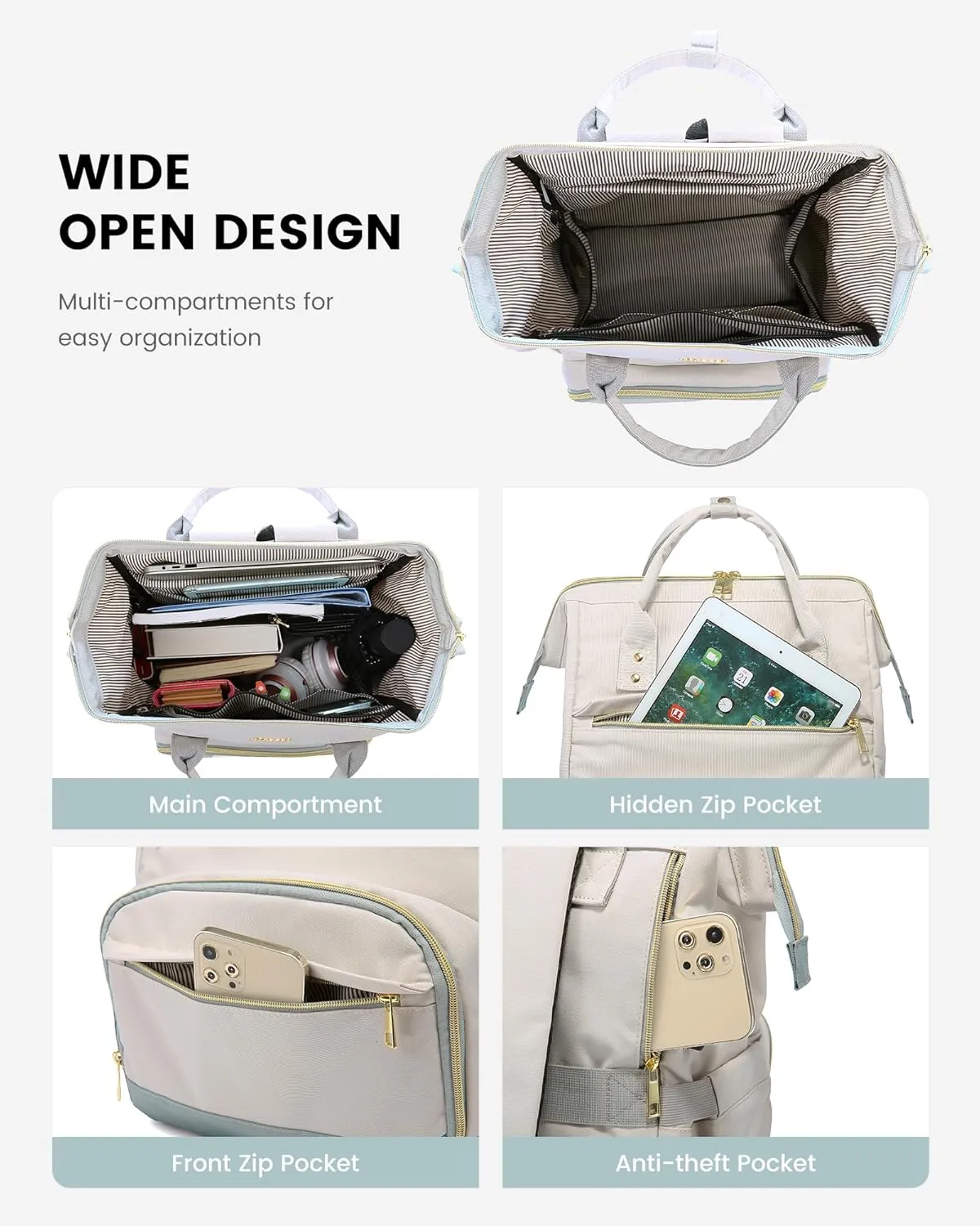 LOVEVOOK Laptop Backpack for Women Large Capacity Work Travel Backpack Purse Airline Approved 15.6-Inch College Nurse Teacher Bag with USB Port