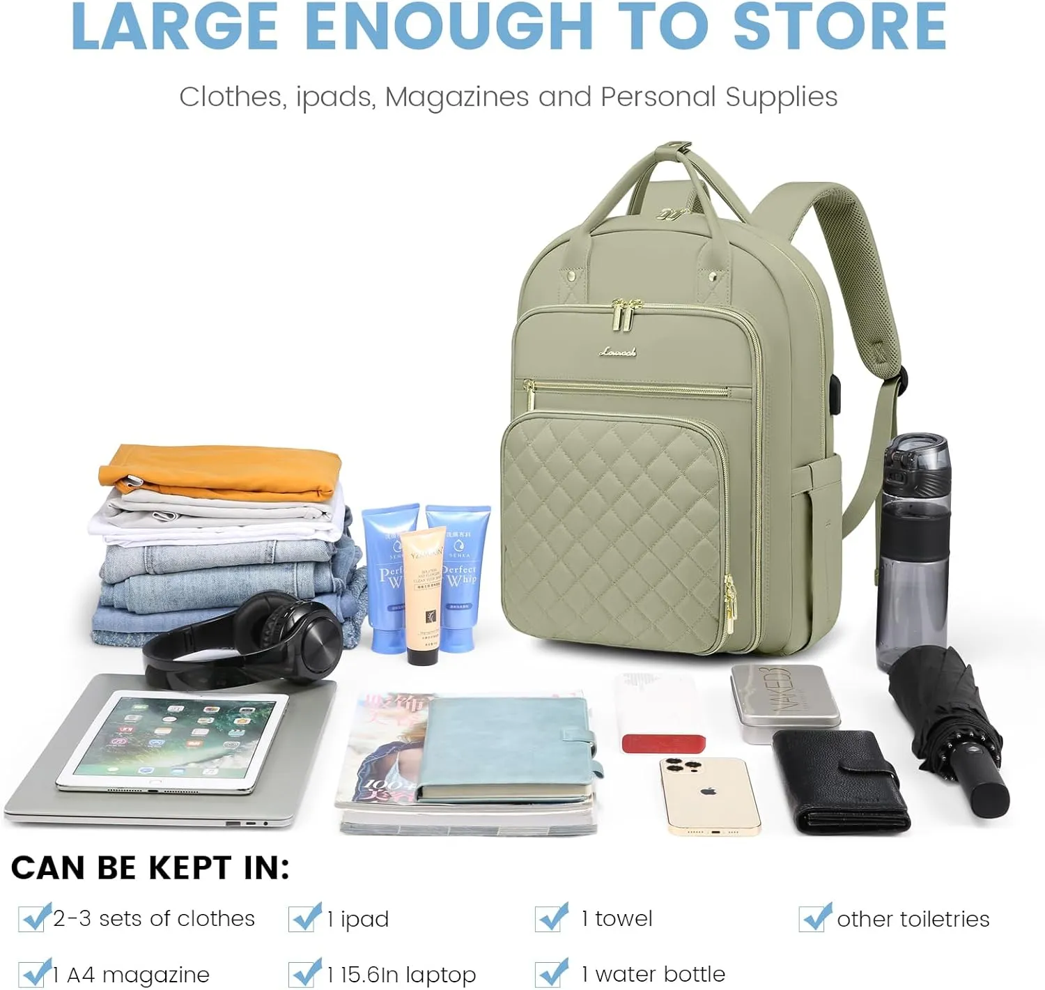 LOVEVOOK Laptop Backpack for Women, Water Resistant Travel Work Backpacks Purse College Business Teacher Nurse Computer bag with USB Charging Port