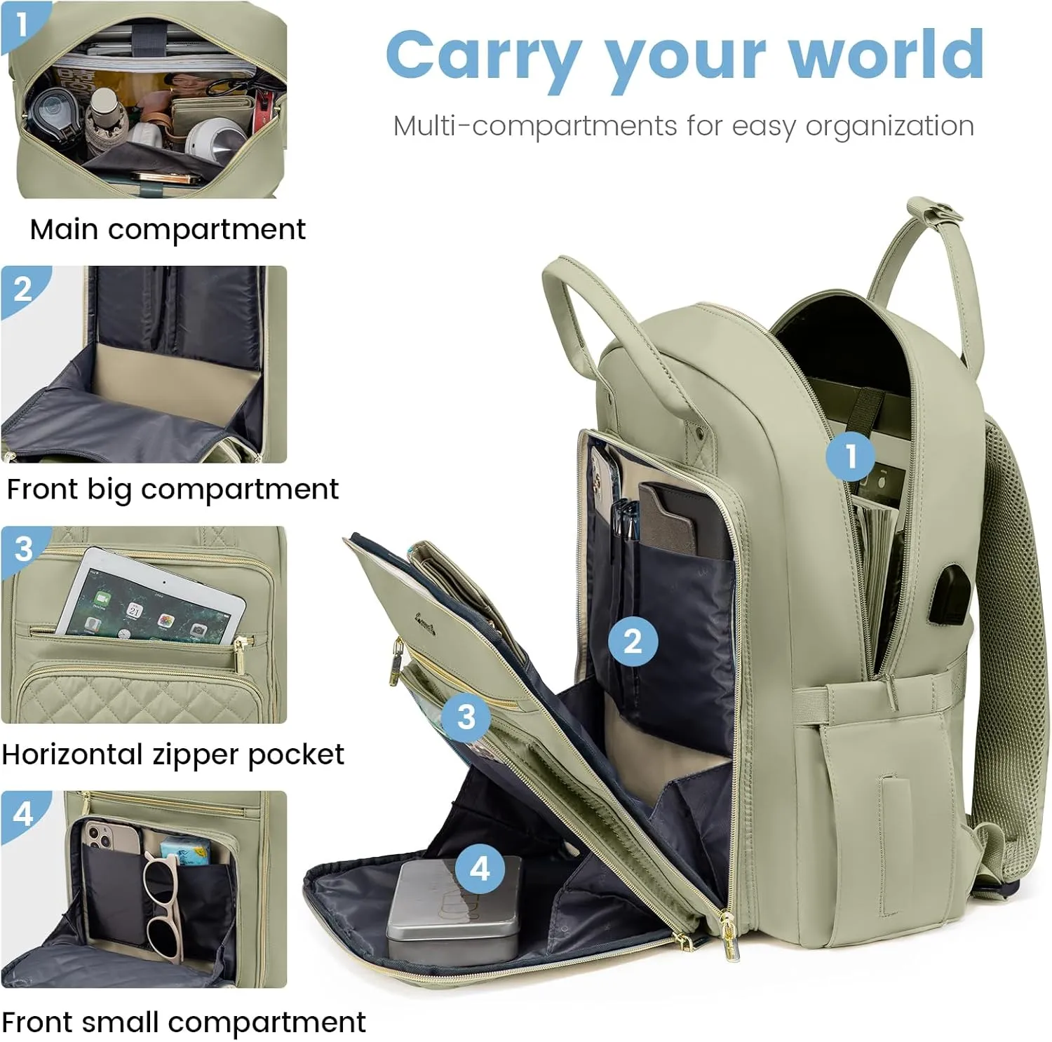 LOVEVOOK Laptop Backpack for Women, Water Resistant Travel Work Backpacks Purse College Business Teacher Nurse Computer bag with USB Charging Port