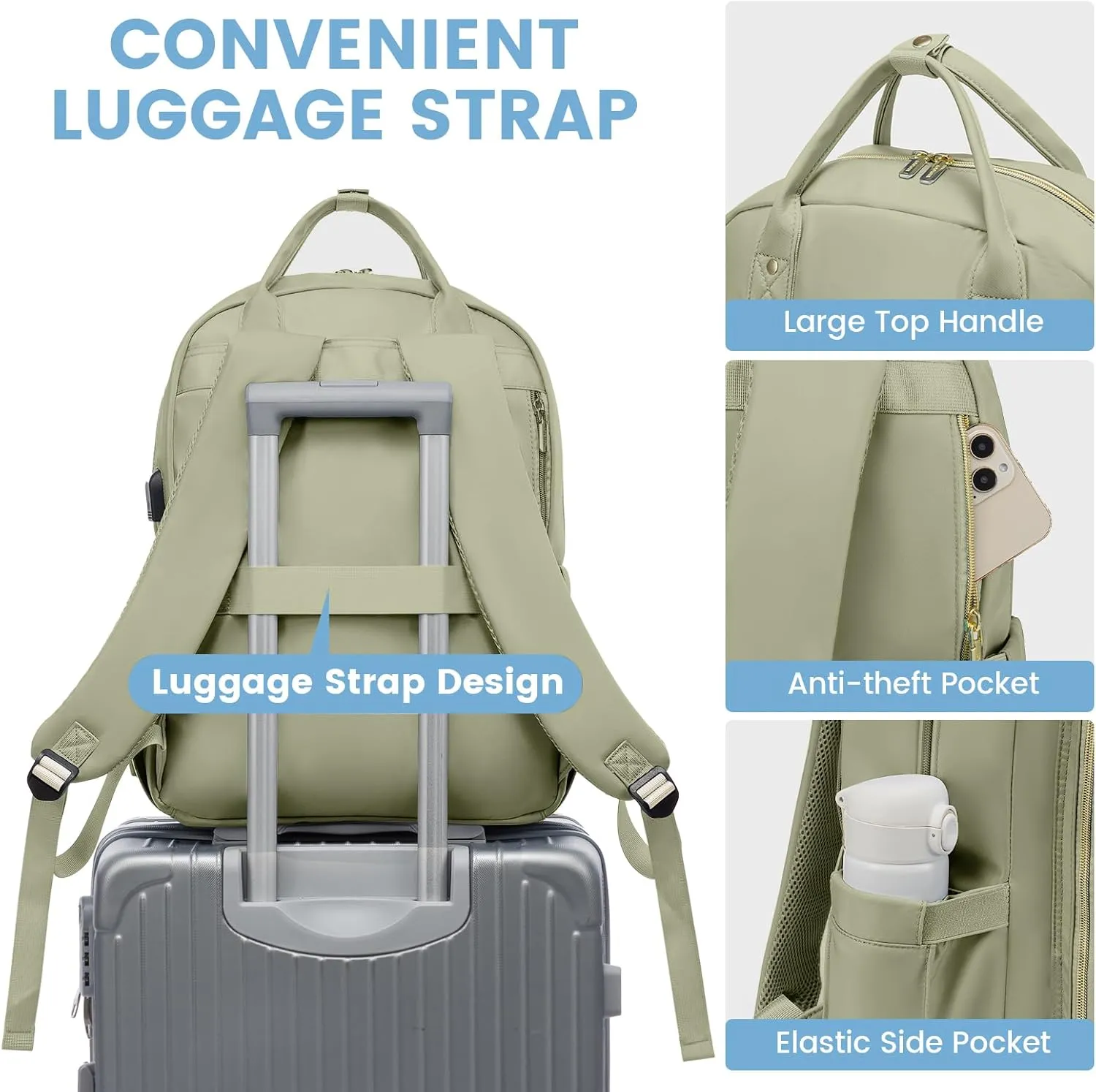 LOVEVOOK Laptop Backpack for Women, Water Resistant Travel Work Backpacks Purse College Business Teacher Nurse Computer bag with USB Charging Port