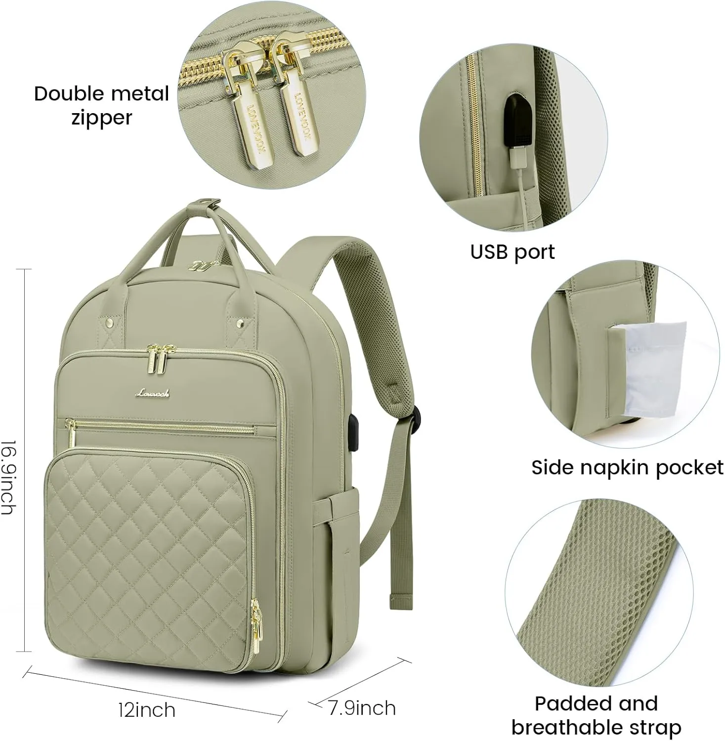 LOVEVOOK Laptop Backpack for Women, Water Resistant Travel Work Backpacks Purse College Business Teacher Nurse Computer bag with USB Charging Port