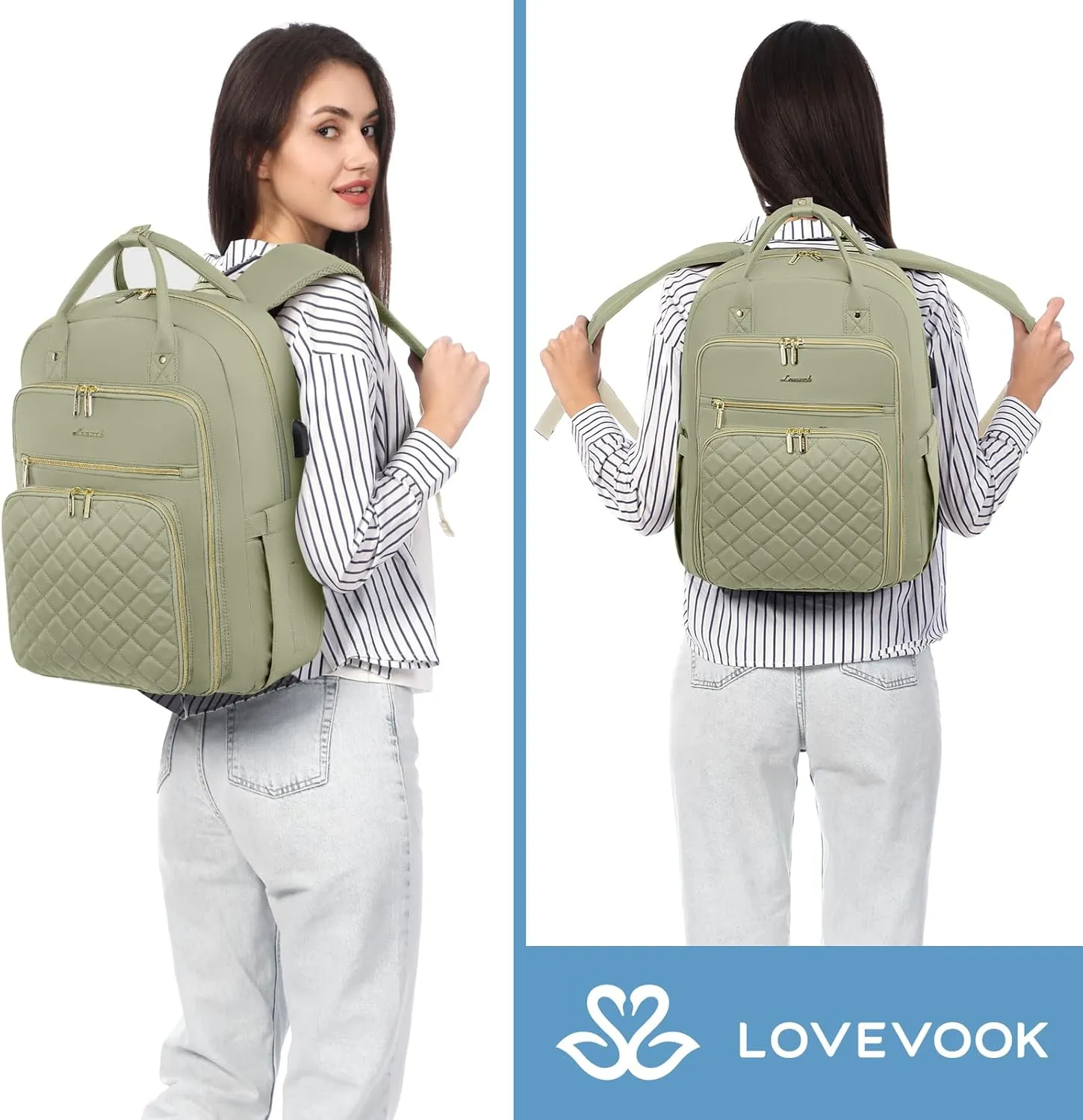LOVEVOOK Laptop Backpack for Women, Water Resistant Travel Work Backpacks Purse College Business Teacher Nurse Computer bag with USB Charging Port