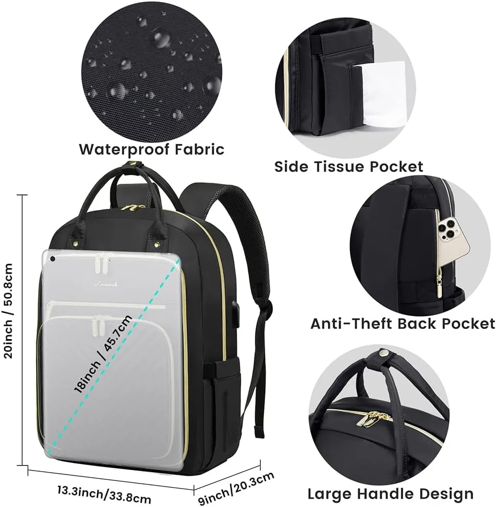 LOVEVOOK Laptop Backpack for Women, Water Resistant Travel Work Backpacks Purse Stylish Business Teacher Nurse Computer Bag with USB Charging Port,Black