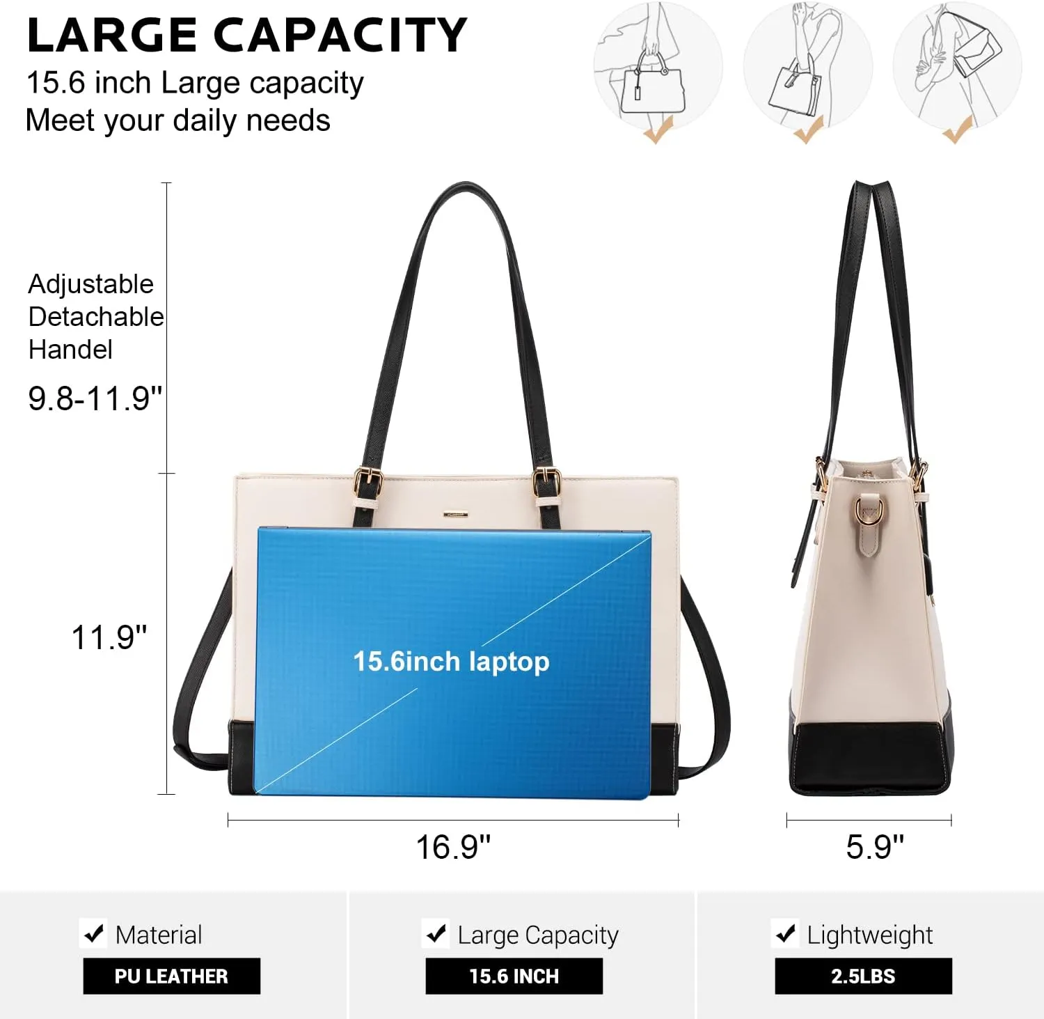 LOVEVOOK Laptop Tote for Women, Fashion Computer Bag 15.6 Inch Large Handbag, Shoulder Bag Purse for Business Work
