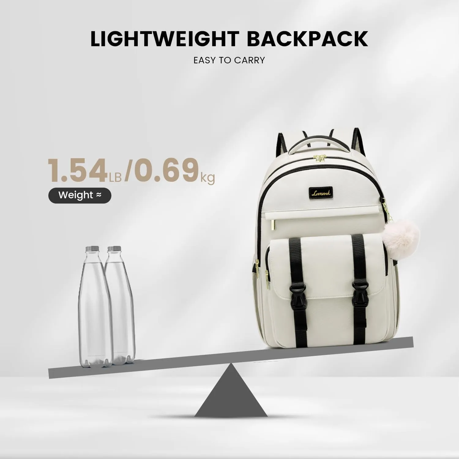 LOVEVOOK School Backpack for Teen Girls, College Student Backpacks Fit 15.6 Inch Laptop Bookbag, Cute Backpack Purse for 14-16 Teenage Lightweight Waterproof Casual Travel Backpack, Beige-Black