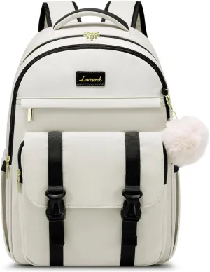 LOVEVOOK School Backpack for Teen Girls, College Student Backpacks Fit 15.6 Inch Laptop Bookbag, Cute Backpack Purse for 14-16 Teenage Lightweight Waterproof Casual Travel Backpack, Beige-Black