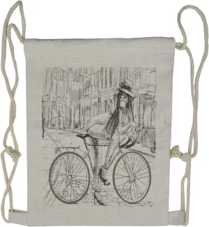 Lunarable Bicycle Drawstring Backpack, Outrageous Woman Chews Gum, Sackpack Bag