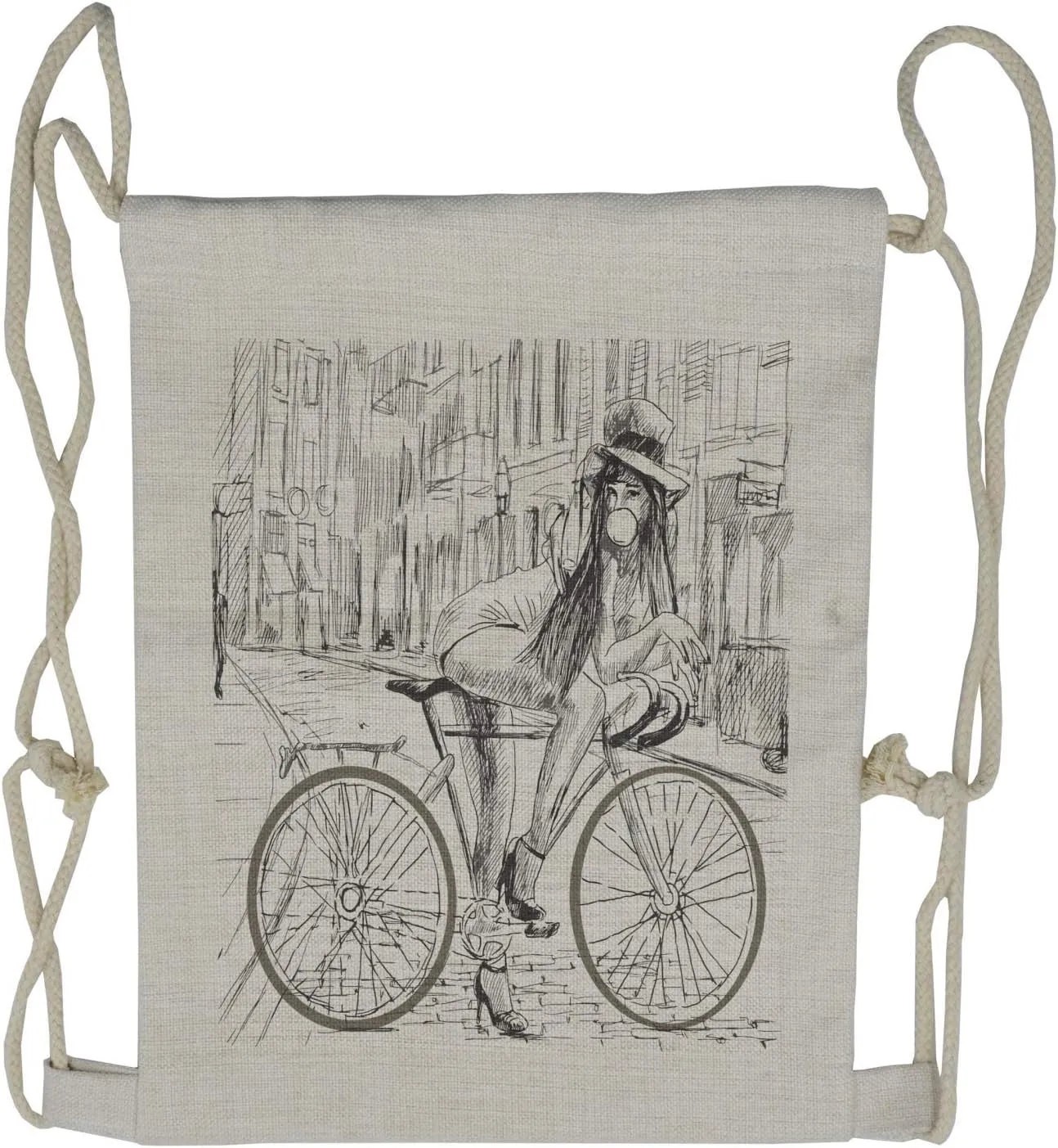 Lunarable Bicycle Drawstring Backpack, Outrageous Woman Chews Gum, Sackpack Bag