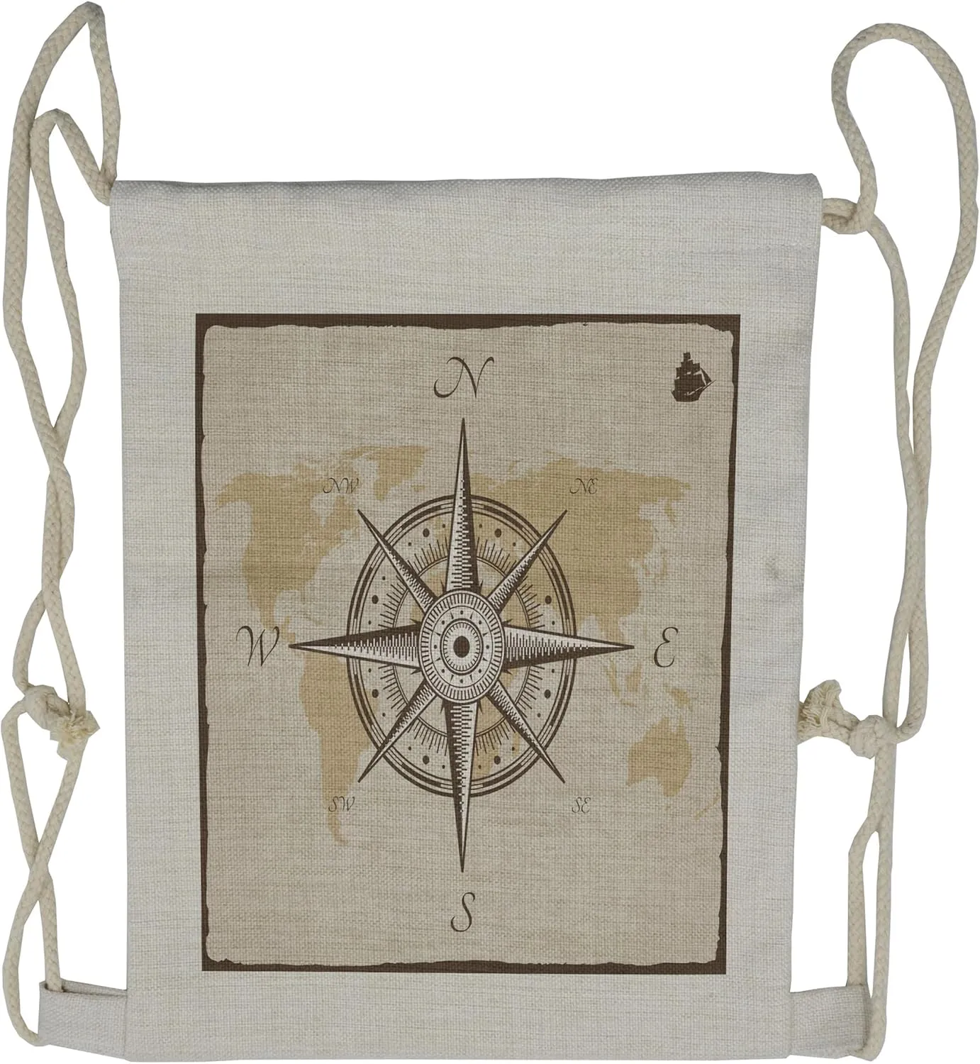 Lunarable Compass Drawstring Backpack, Nautical Device Design Map, Sackpack Bag