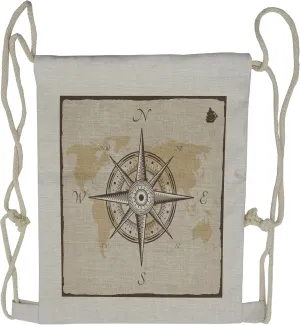 Lunarable Compass Drawstring Backpack, Nautical Device Design Map, Sackpack Bag