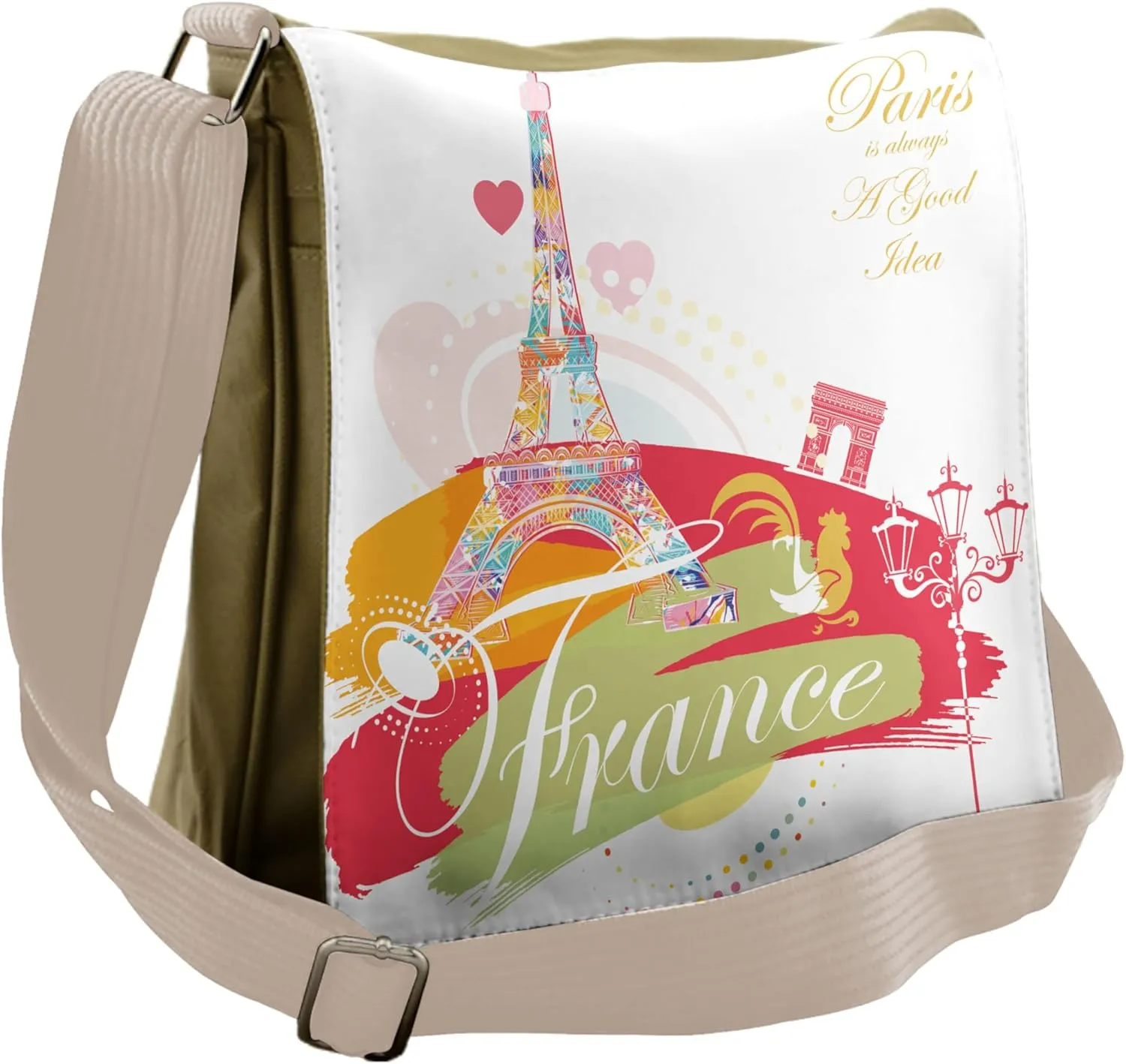 Lunarable Eiffel Tower Messenger Bag, Vintage Street Lamps, Unisex Cross-body