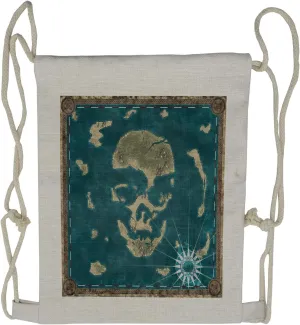 Lunarable Island Map Drawstring Backpack, Skeleton Head Marine, Sackpack Bag