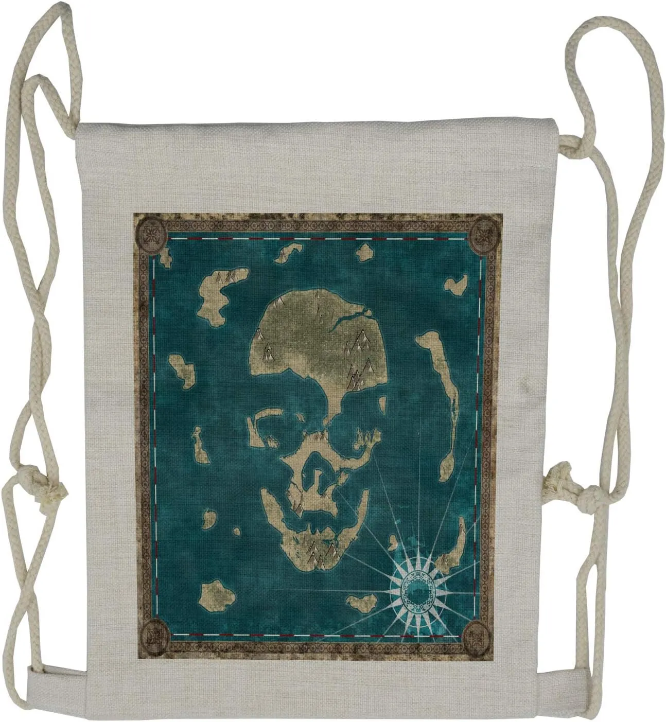 Lunarable Island Map Drawstring Backpack, Skeleton Head Marine, Sackpack Bag