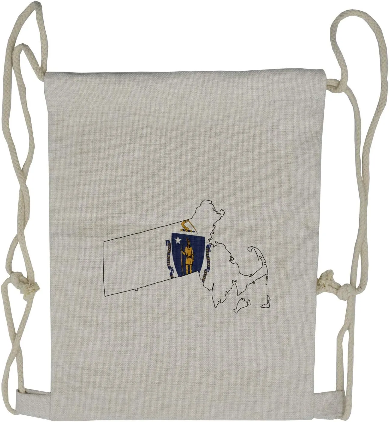 Lunarable Massachusetts Drawstring Backpack, Bay State Flag on Map, Sackpack Bag