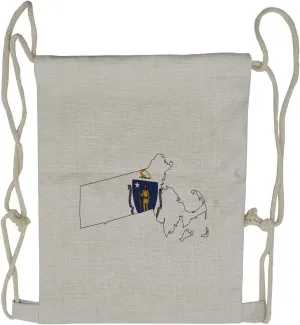 Lunarable Massachusetts Drawstring Backpack, Bay State Flag on Map, Sackpack Bag
