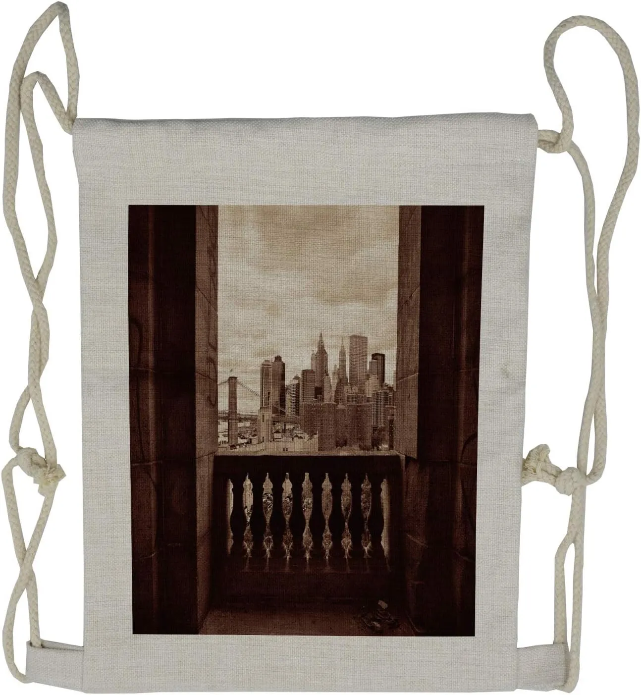 Lunarable Rustic Drawstring Backpack, New York Downtown Skyscraper, Sackpack Bag