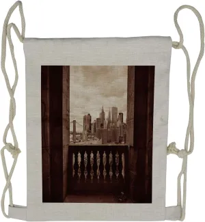 Lunarable Rustic Drawstring Backpack, New York Downtown Skyscraper, Sackpack Bag