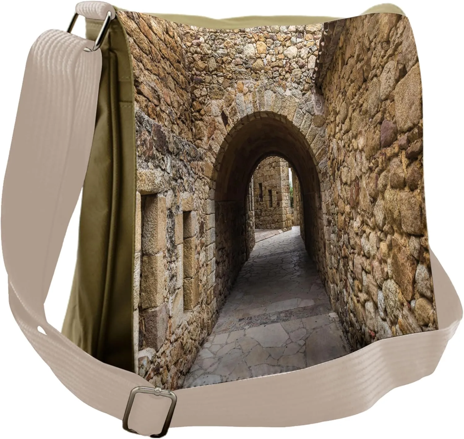 Lunarable Vintage Messenger Bag, Medieval Stone Wall Street, Unisex Cross-body