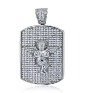 Luxe Layers Sterling Silver Cubic Zirconia 51X24MM Angel Dog Tag Pendant. Chain Not Included